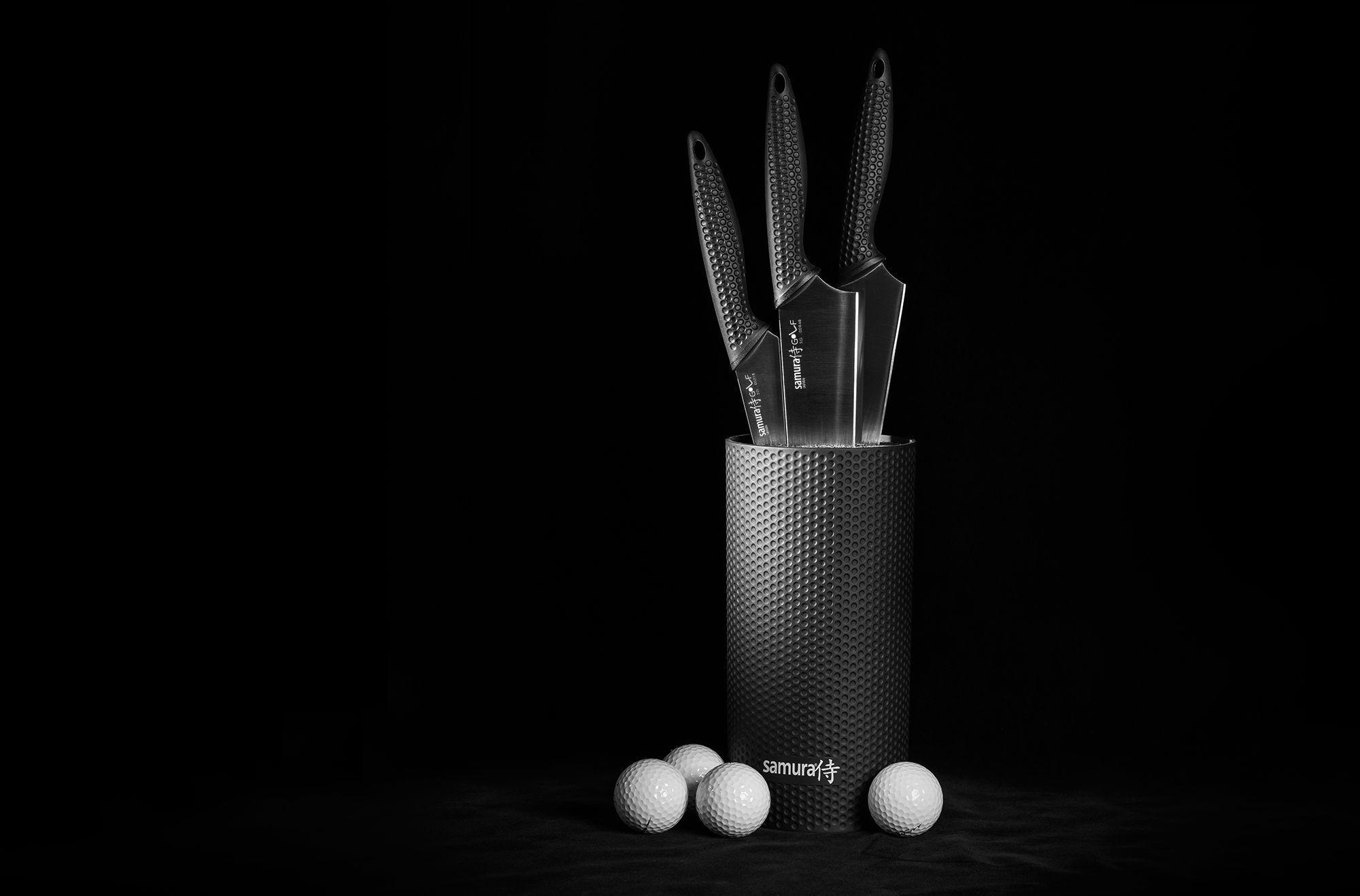SG-04 Набор из 3 ножей и подставки "Samura GOLF" (10, 23, 85)  в подарочной коробке