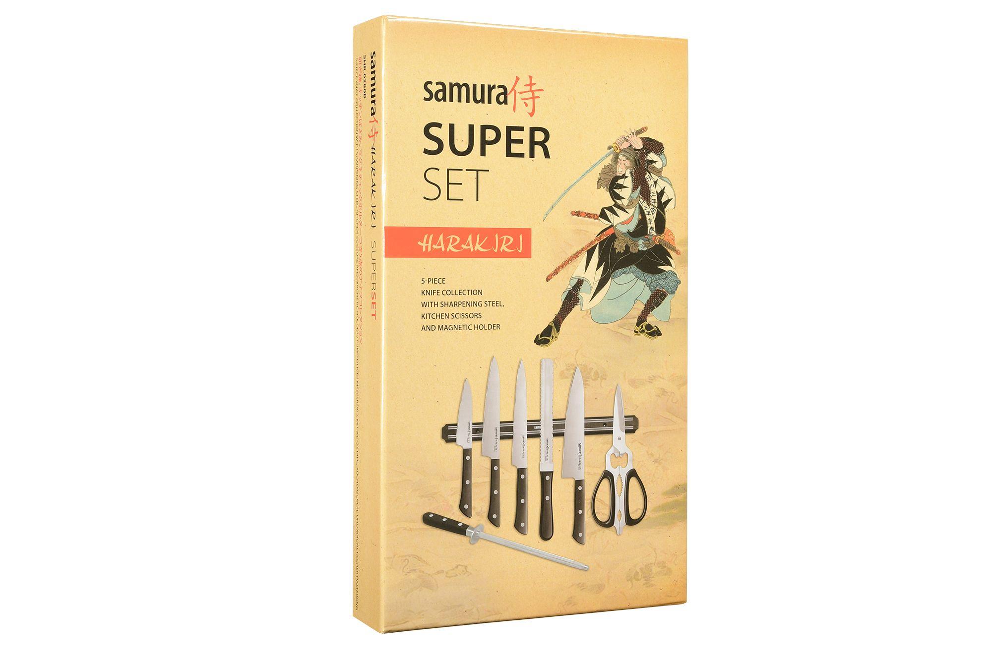 SHR-0280B Набор ножей Super Set 8 в 1 "Samura HARAKIRI" 11,23,43,57,85,мусат, ножницы, м.держатель