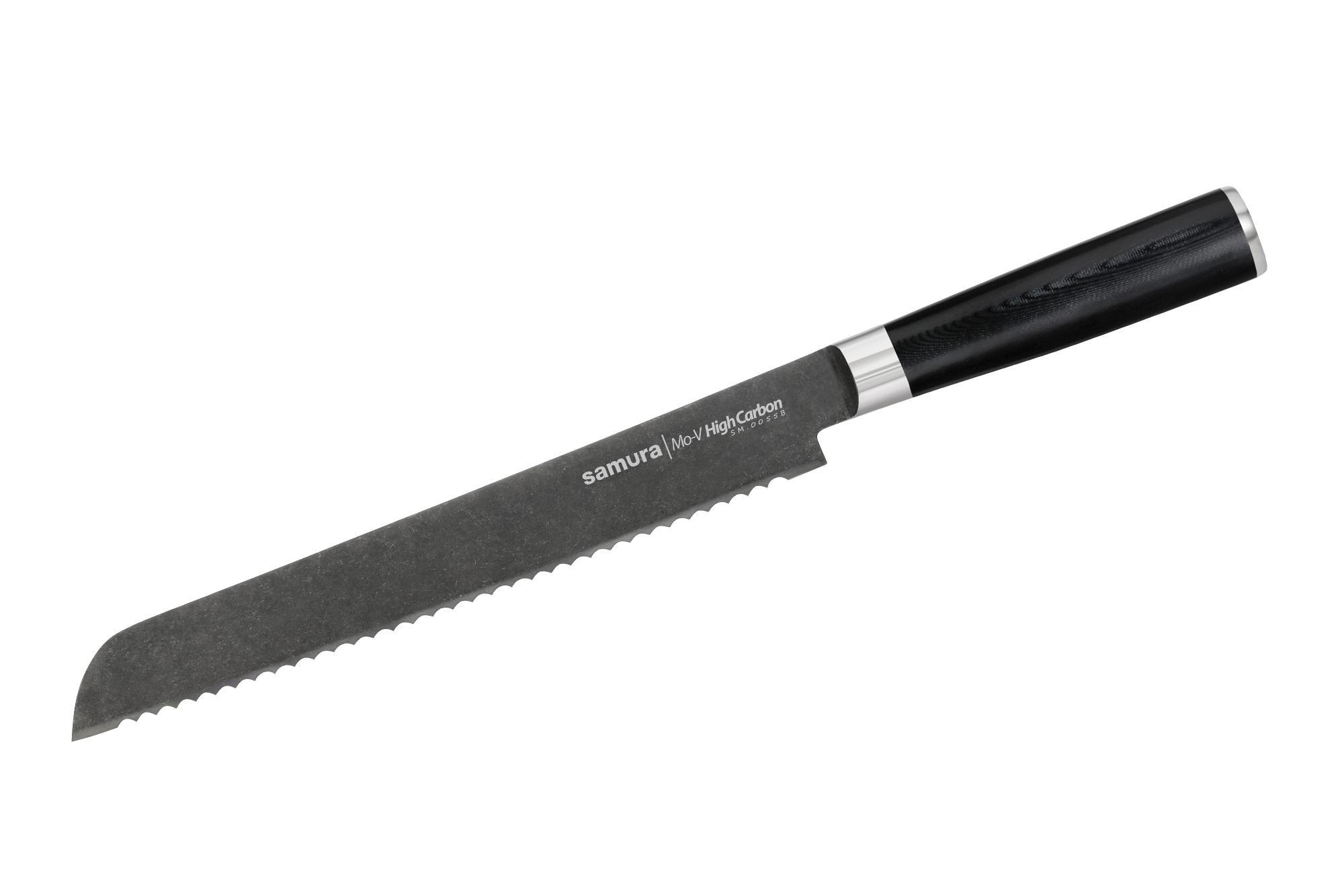 SM-0055B/K Нож кухонный "Samura Mo-V Stonewash" для хлеба 230 мм, G-10 