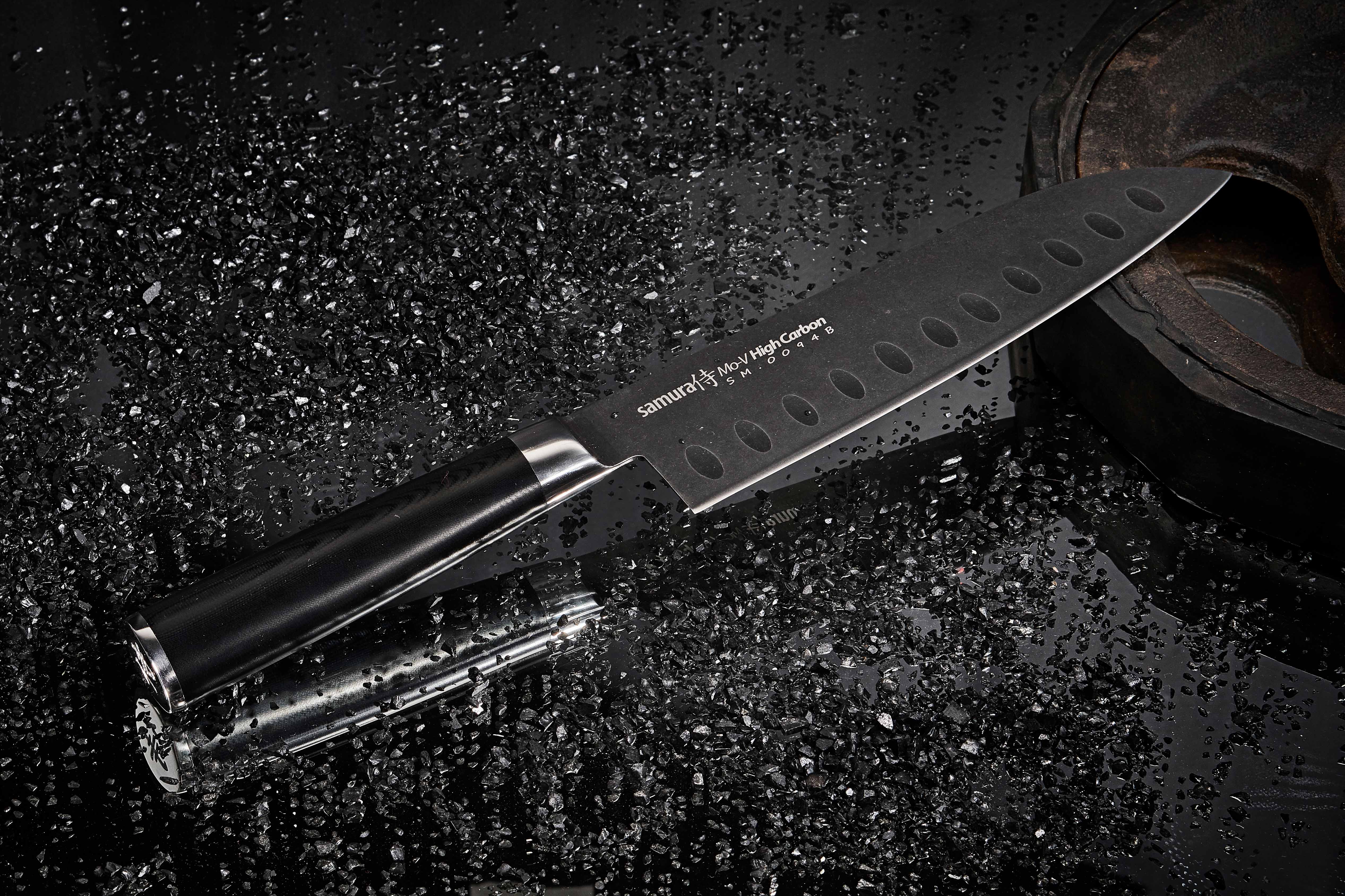 SM-0094B Нож кухонный "Samura Mo-V Stonewash" Сантоку 180 мм, G-10