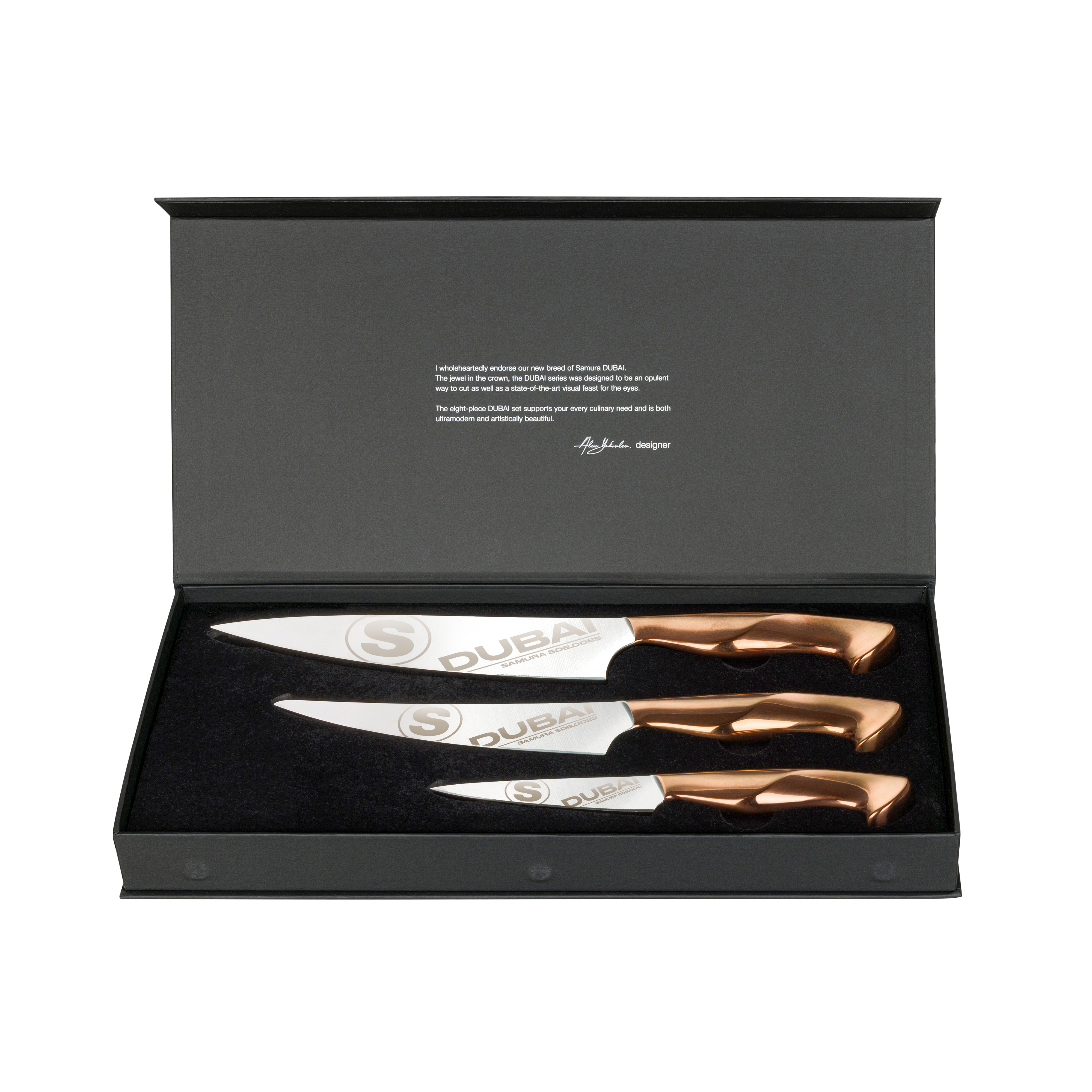 SDB-0230 Набор из 3 ножей "Samura DUBAI" (10, 23, 85), AUS-10, роз. золото