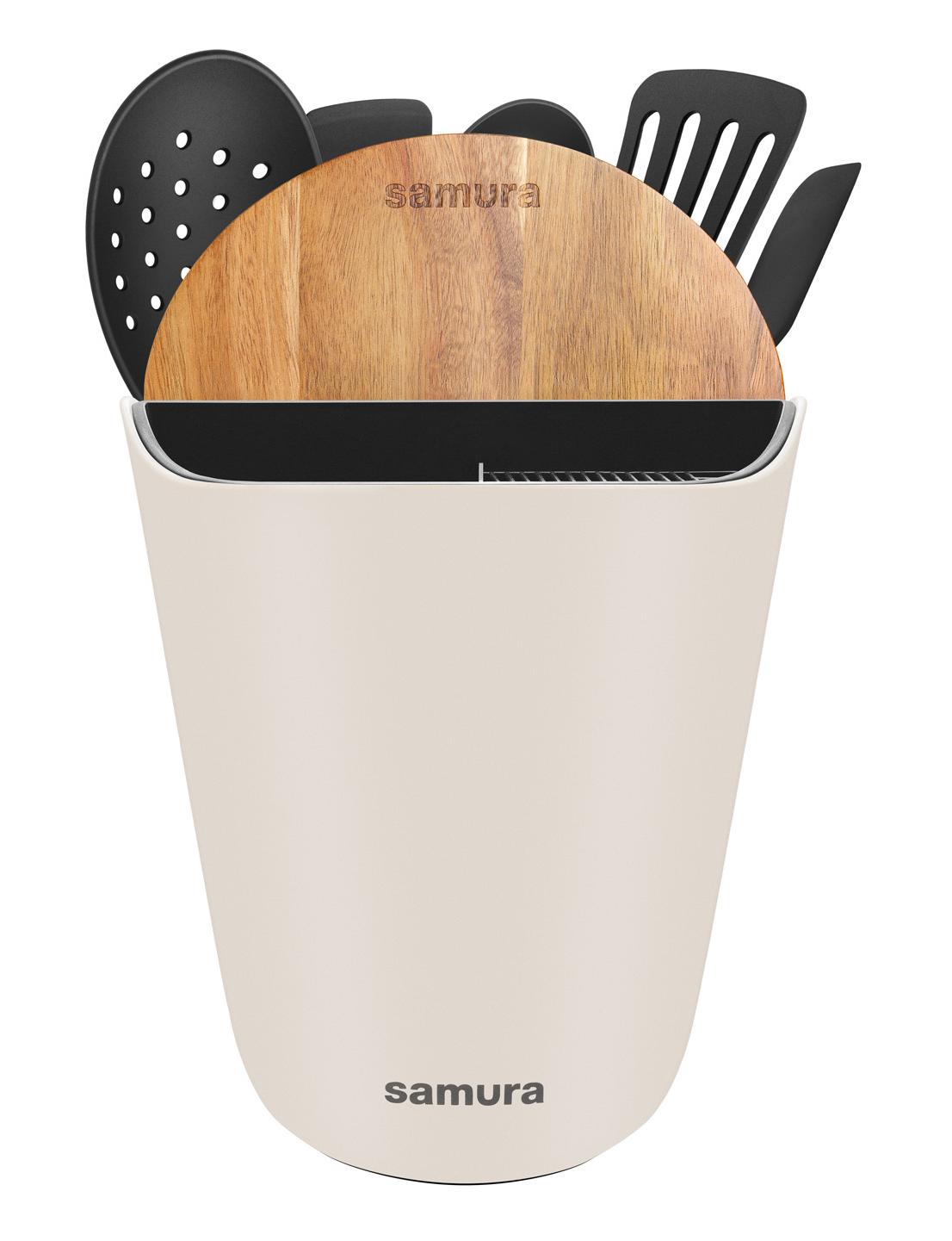 SUH-01BE Набор 7 в 1 Samura: подставка для ножей и аксессуаров, разд. доска, 5 кух. акс-в, Бежевая