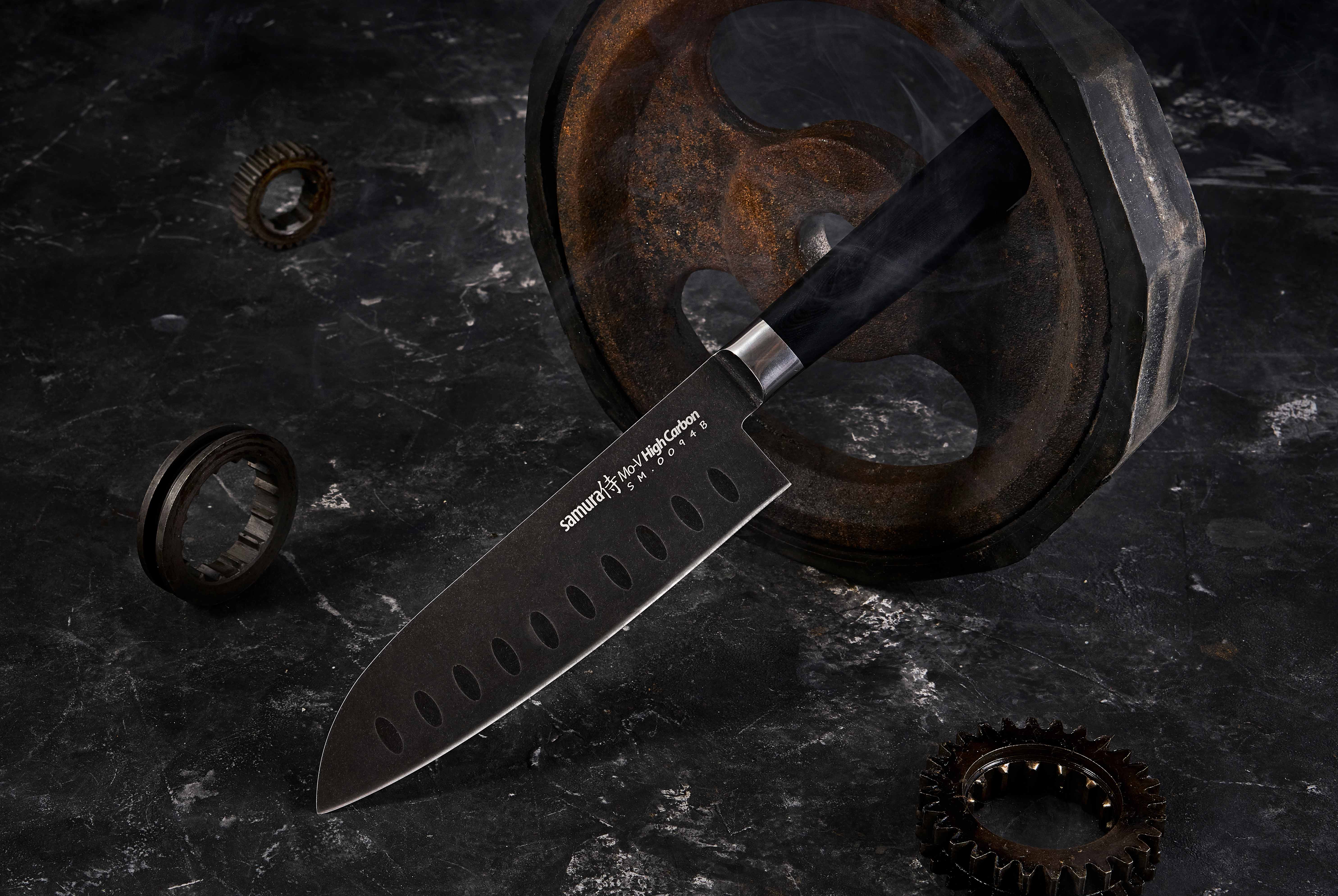 SM-0094B Нож кухонный "Samura Mo-V Stonewash" Сантоку 180 мм, G-10