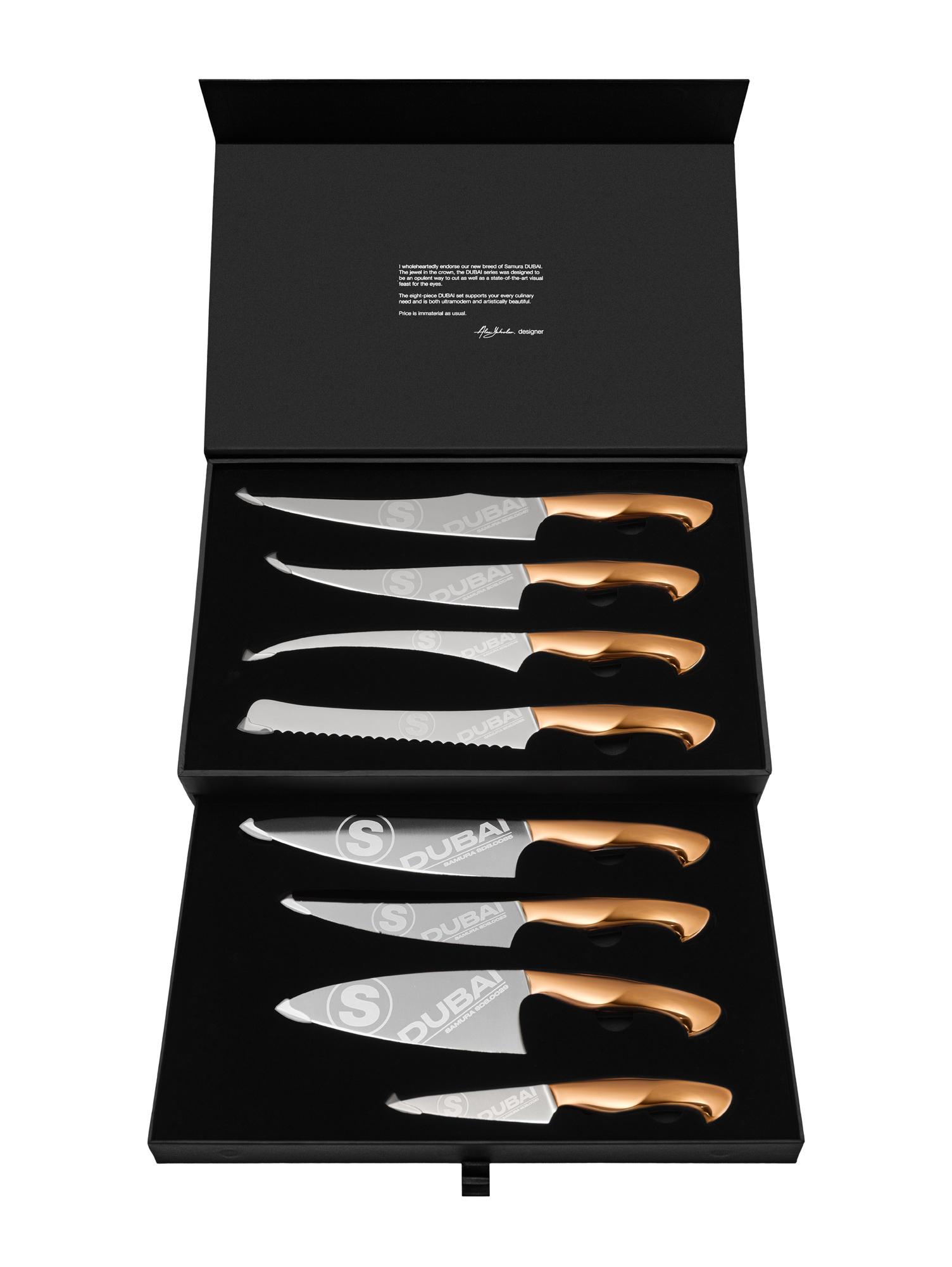 SDB-0280 Набор из 8 ножей "Samura DUBAI" (10,23,29,45,47,48,55,85), AUS-10, роз. золото