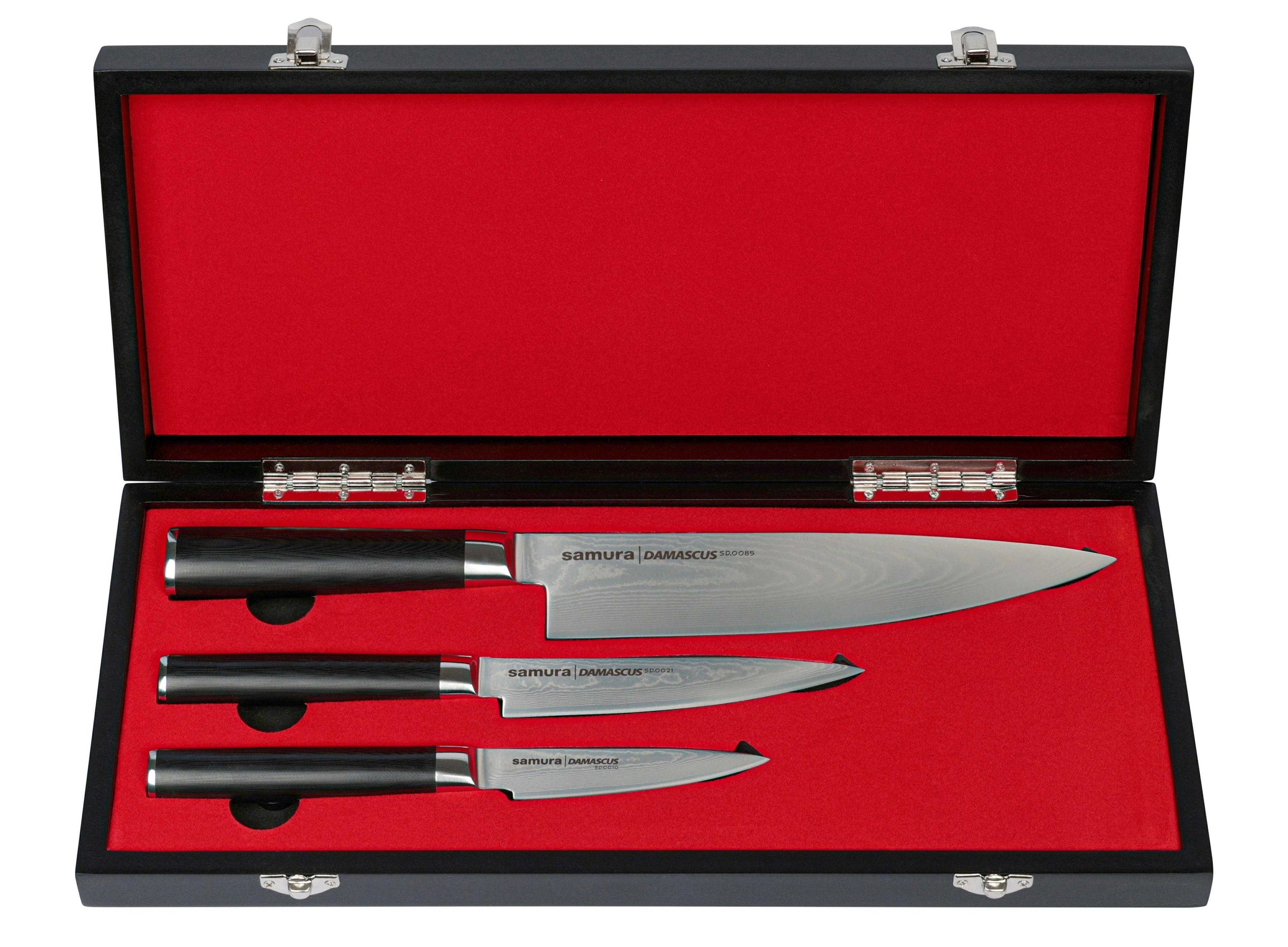 SD-0220 Набор из 3 ножей "Samura DAMASCUS" в подарочной коробке (10, 21, 85),G-10, дамаск 67 слоев