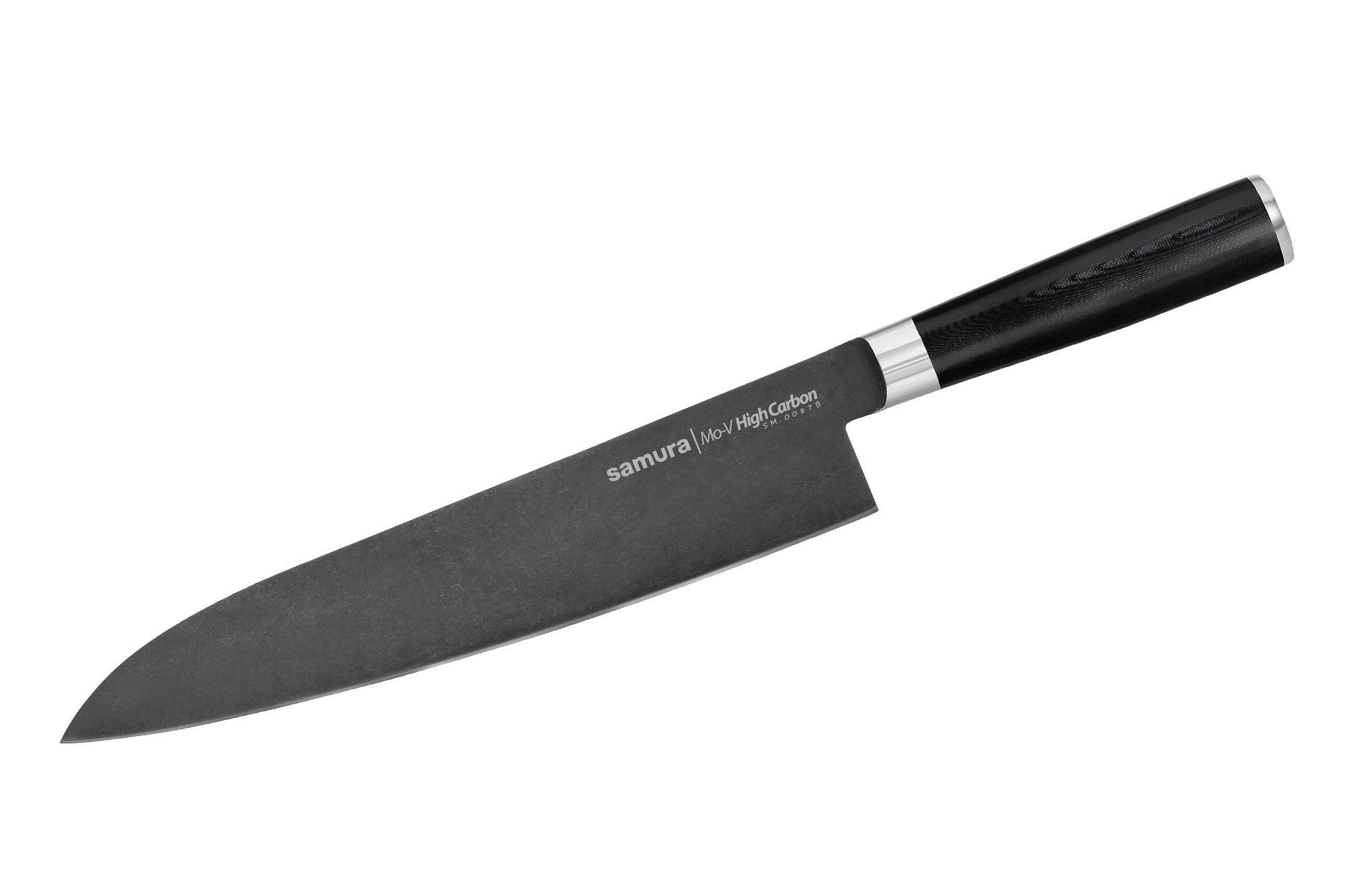 SM-0087B Нож кухонный "Samura Mo-V Stonewash" Гранд Шеф 240 мм, G-10