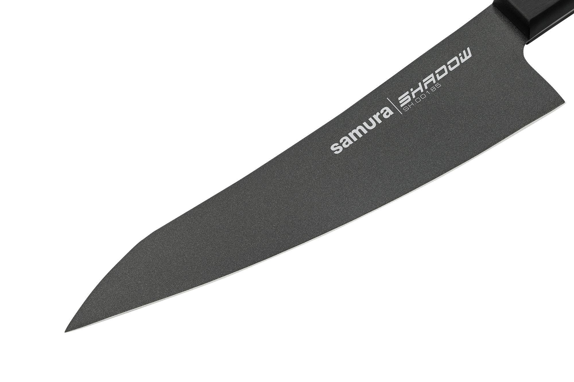 SH-0185 Нож кухонный "Samura SHADOW" Гюто с покрытием Black-coating 182 мм, AUS-8, ABS пластик