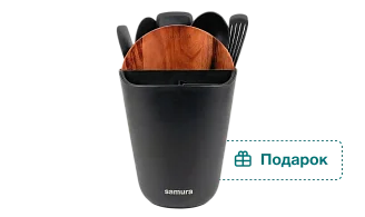 SUH-01B Набор 7 в 1 Samura: подставка для ножей и аксессуаров, разд. доска, 5 кух. акс-в, Черная