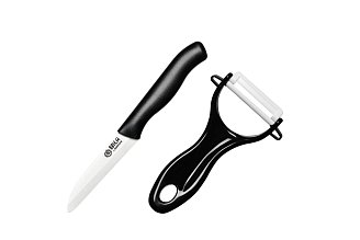 SIN-011BL Набор "Samura Inca" овощной нож 75 мм и овощечистка с чёр. рукоятью, цирк. керамика